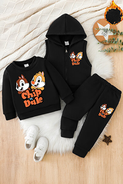 ADABEBEK Premium Cute Squirrels Printed Vest Set 3-Piece Bottom and Top Baby Set 24745