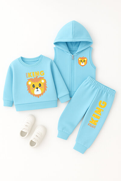 ADABEBEK Premium Little King Printed Vest Set 3-Piece Bottom and Top Baby Set 11075