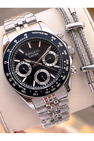 Ferrucci 2 Years Warranty Steel Band Inner Dial Features Active 3 Atm Men's Wristwatch Ef.03648.4