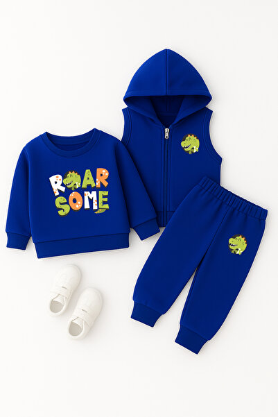 ADABEBEK Premium Roar Some Crocodile Printed Vest Set 3-Piece Bottom and Top Baby Set 23336