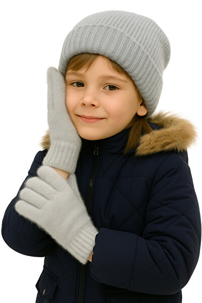 CapZone Gray Children's Plush Gloves - Soft Textured Warm Winter Gloves 5-10