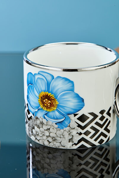 Cooker 200 ml Flower Patterned Silver Handle Porcelain Mug Cup