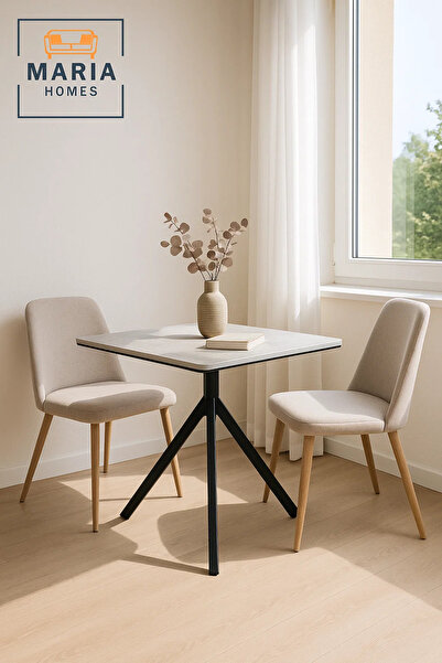 MARIA HOMES Square Grey Marble Dining Table – Modern Café, Restaurant, Office...