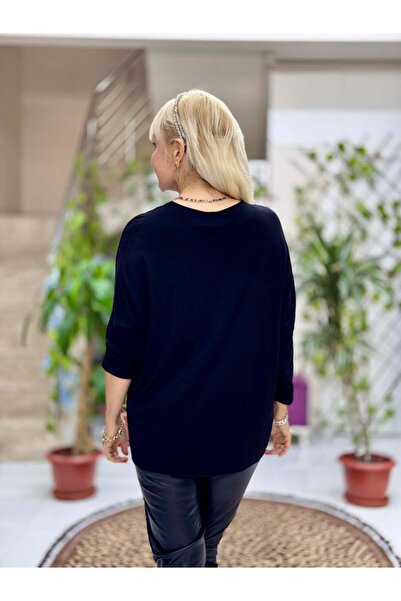 Punta Otantik Yg59100 Italian Stone and Butterfly B Printed Knitwear Blouse Black