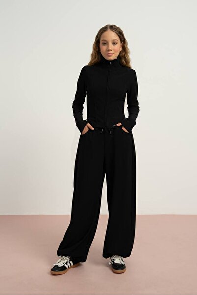 LOCO 09-15 Years Old Girl's Milano Cardigan Pants Double Set - Black