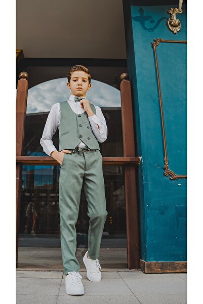 Atlas Kids Boy's Tuxedo Suit – Vest Set Bow Tie Shirts with Jogger Pants and Chains Set of 5