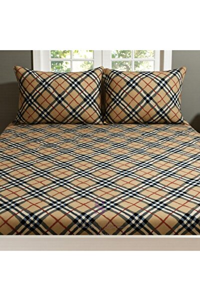 shules collection Plaid Double Bed Sheet+Pillow Set 100% Cotton