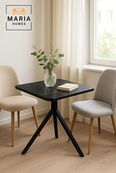 MARIA HOMES Square Black Dining Table – Modern Café, Restaurant, Office & Hom...