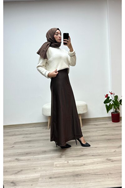 VAZIRADK تنورة طويلة من الساتان المطاطي بقصة الصنوبر