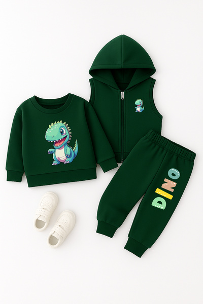 ADABEBEK Premium Dinos Printed Vest Set 3-Piece Bottom and Top Baby Set 22010