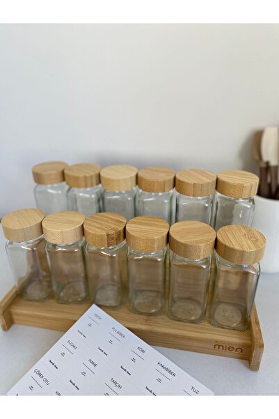 LEONEV 12-Piece Bamboo Lid Spice Rack and Two-Tier Bamboo Stand