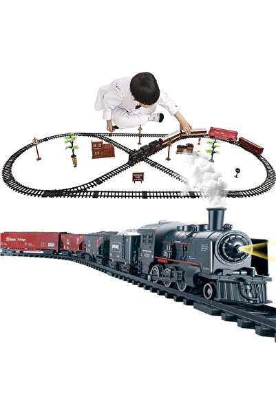 Beauenty Electric Train Set for Kids - Battery-Powered with Lights, Smoke & Sound (Smoky Black)