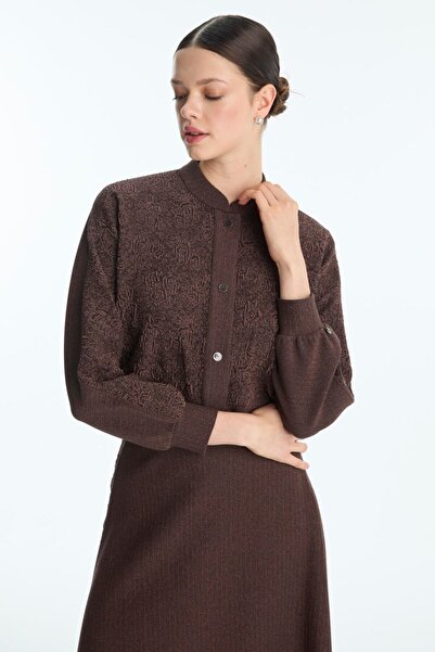 Zühre Jacquard Patterned Jacket Skirt Double Set Brown 1681