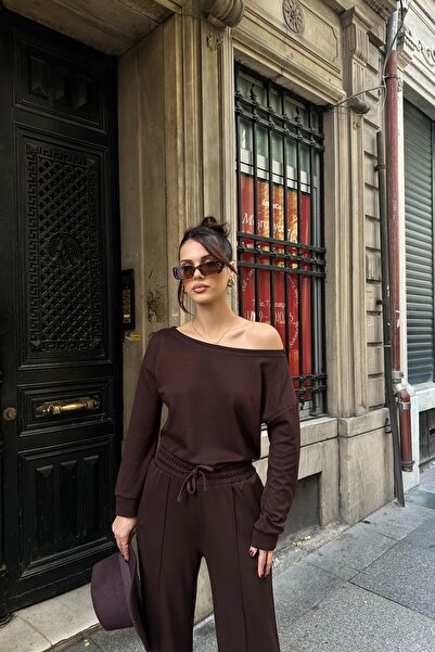 BEJNA Women's Off-Shoulder Soft Modal Textured Bottom Top Set