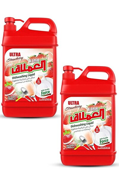 Al Emlaq سائل غسيل الأطباق فائق الجودة بنكهة الفراولة، عبوة من قطعتين، 1800 مل