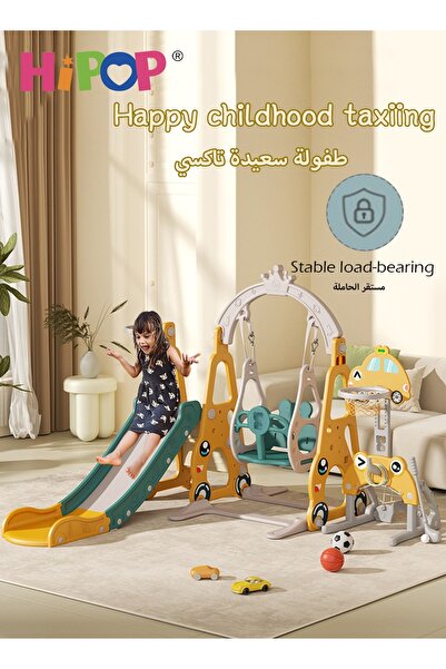 HIPOP 3 in 1 Indoor Slide and Swing Set with Separate Basketball Stand,Multifunctional Children Indoor Pla