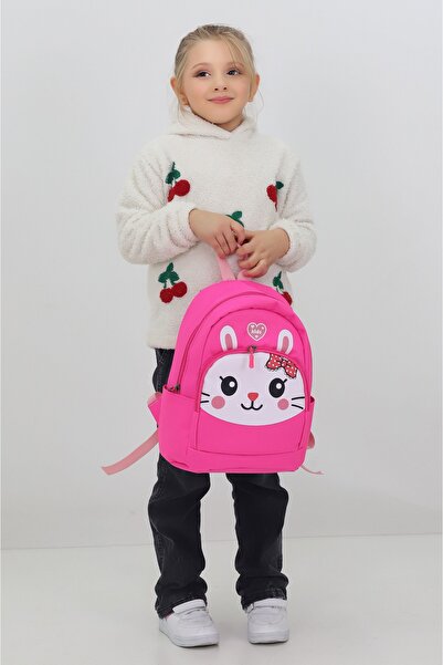 Probag Fuchsia Kindergarten Nursery Bag with Cute Rabbit Figure, 4 Compartment Girls' Backpack