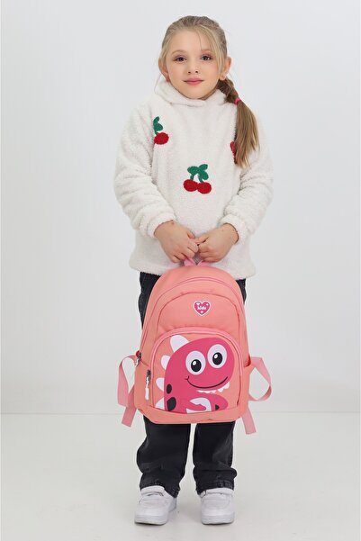 Probag Cute Dinosaur Figured Salmon Kindergarten Nursery Bag 4 Compartment Girls' Backpack