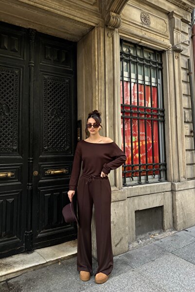 BEJNA Women's Off-Shoulder Soft Modal Textured Bottom Top Set