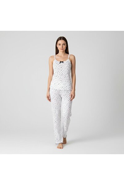 CLOVER JEWELRY بيجامة مريحة بحمالات ونقشة نجمة – ملابس منزلية نسائية أنيقة وع...