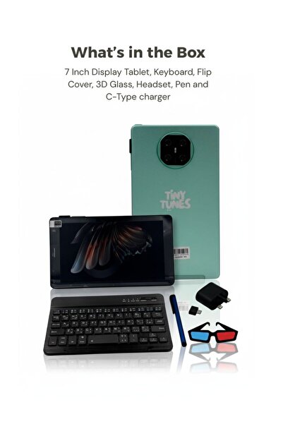 Tiny Tunes TS705 Kids Tablet, 7 Inch Display, Keyboard and Pen, Wifi, SIM Support