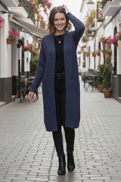 benguen Cardigan lung tricotat cu modele R4251 Indigo