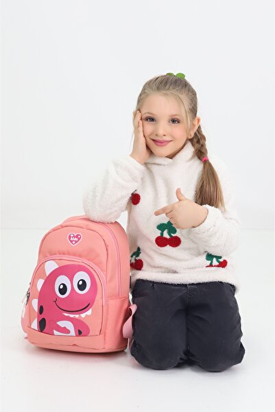 Probag Cute Dinosaur Figured Salmon Kindergarten Nursery Bag 4 Compartment Girls' Backpack