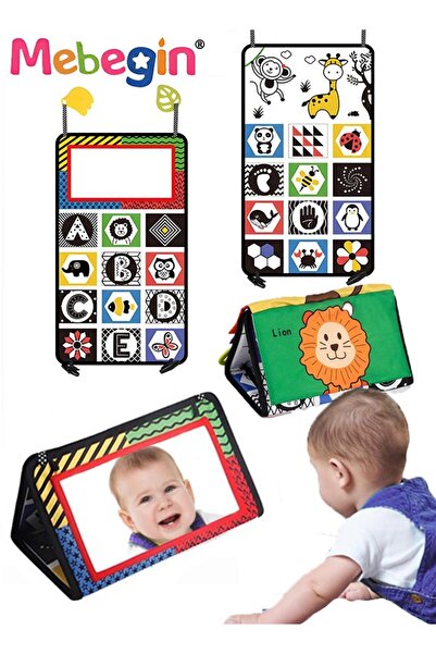 MEBEGIN كتاب قماشي قابل للطي مع مرآة، ألعاب مرآة وقت الاستلقاء على البطن للأط...