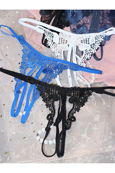 JInsh 5pcs Lace Elegant Floral Embroidery Sexy Open Crotch Transparent Simulated Pearl Underwear thong