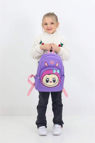 Probag Labubu Figured Purple Kindergarten Nursery Bag 4 Compartments Preschool Children's Backpack