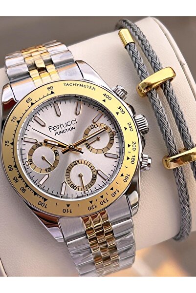Ferrucci ساعة يد رجالية بسوار فولاذي ومينا داخلي مع ضمان لمدة عامين، موديل EF...