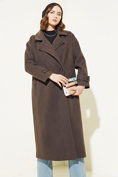 Kirazgym معطف نسائي طويل من الكشمير بياقة من طراز Adel بأزرار على الجهتين