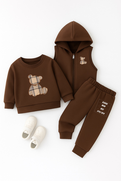 ADABEBEK Premium Classic Bear Printed Vest Set 3-Piece Baby Set 24472