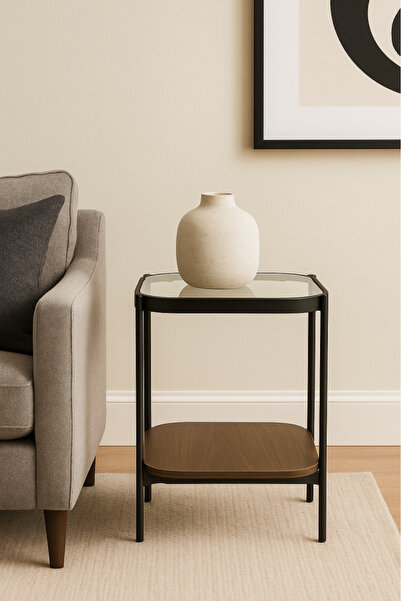 GESR HOME Modern Side Table with Glass Top and Metal Frame – Elegant Living Room Design