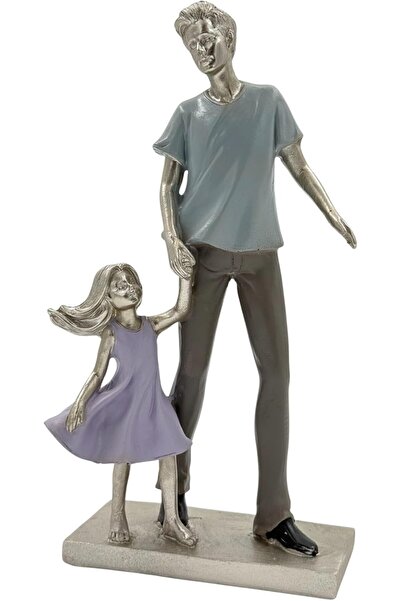 B&D DÉCOR Decorative Parent-Child Sculpture, Silver & Gray Resin Figurine with Base