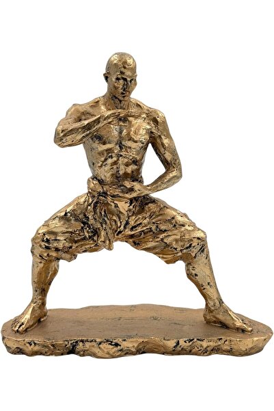 B&D KAUNFU Decorative Martial Arts Sculpture, Gold-Toned Fighter Statue