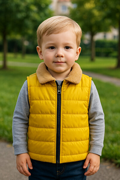 canmana kids&baby Kürk Yakalı Erkek Çocuk Yelek