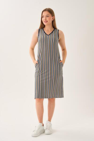 ALEXANDERGARDI Striped V-Neck Thick Strap Dress