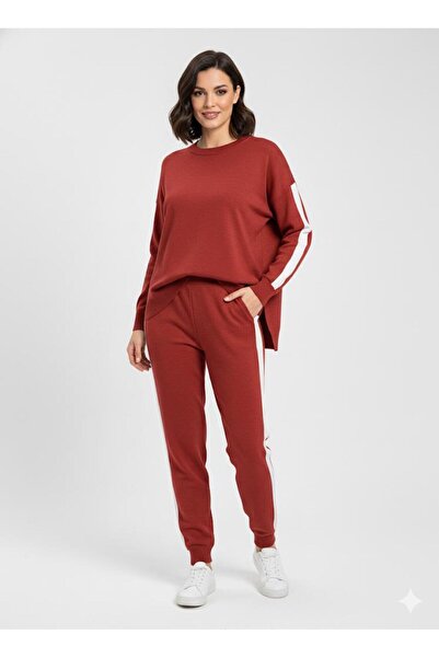 ANATOLIATEKSTILE 2 Piece Knitted Tracksuit – Oversize Blouse + Pants, Side Stripes, Premium Comfort