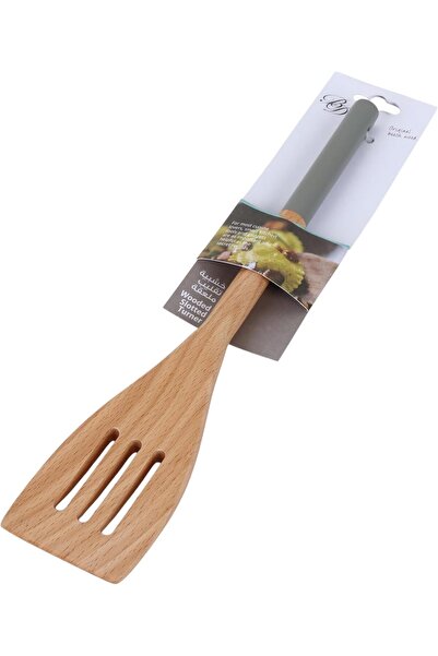 B&D Wooden Slotted Turner, Beech Wood Kitchen Utensil, Natural Finish