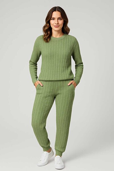 ANATOLIATEKSTILE 2-Piece Knitted Tracksuit, One Size (S-L) – Sweater + Pants, Thermal Comfort, Soft Material