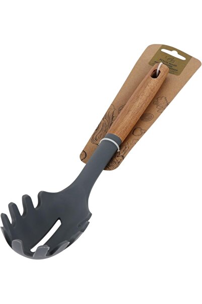 B&D ملعقة تقديم معكرونة من السيليكون، بمقبض من خشب الأكاسيا، أداة مطبخ رمادية...