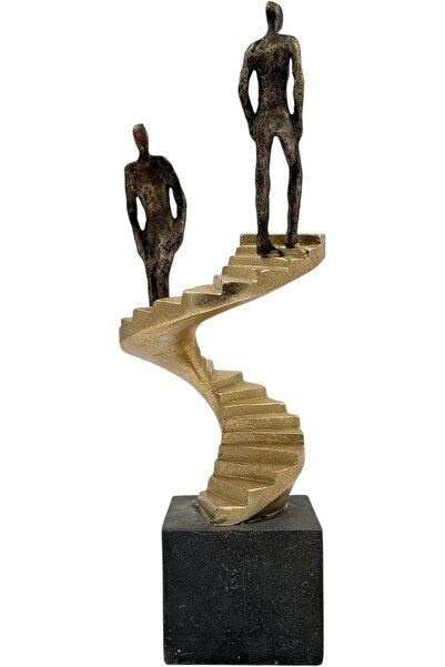 B&D Modern Abstract Spiral Staircase Sculpture, Bronze & Gold with Black Base