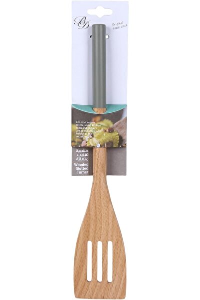B&D Wooden Slotted Turner, Beech Wood Kitchen Utensil, Natural Finish