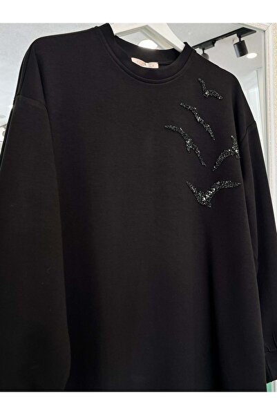 MRM MERAM BUTİK Shoulder Pad Tex Stone Tunic - Black - 48