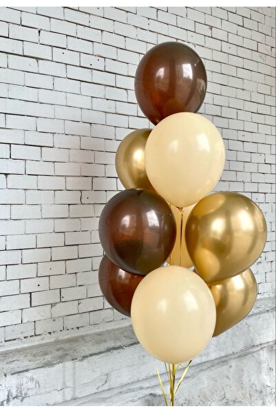 Çemrek Süs Parti بالونات بني ذهبي كروم بيج 12 قطعة