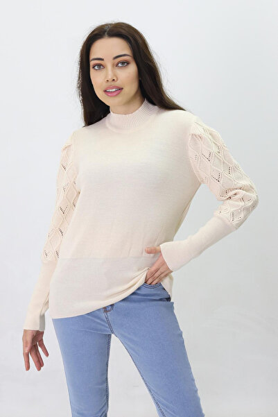 H&E LUXURY DESIGN Women's Sleeve Beading and Openwork Detailed Sweater