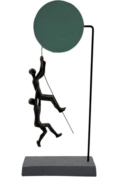 B&D DÉCOR Modern Art Sculpture, Metal Climbing Figures with Green Circle Base, Contemporary Home De
