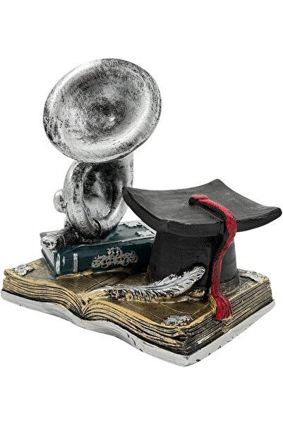 B&D Decorative Graduation Trophy Figurine, Silver & Black Vintage Academic Desktop Ornament