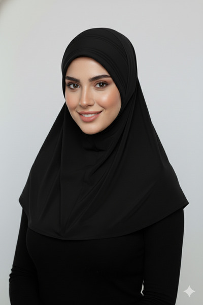 elysianfidan غطاء رأس تيكماتيك أسود جاهز للارتداء من القطن، مريح وسهل الارتدا...